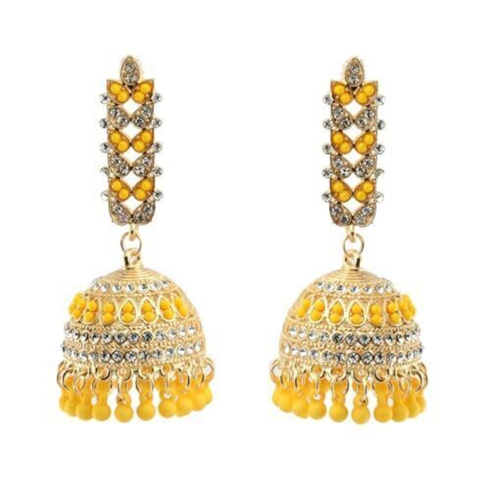 8780 Bohemian Jhumki Bell Beaded Tassel Dangle Earrings Vintage Ethnic